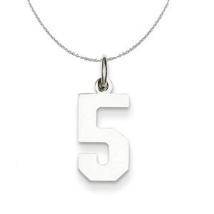 Silver, Athletic Collection, Small Polished Number 5 Necklace - 24 In